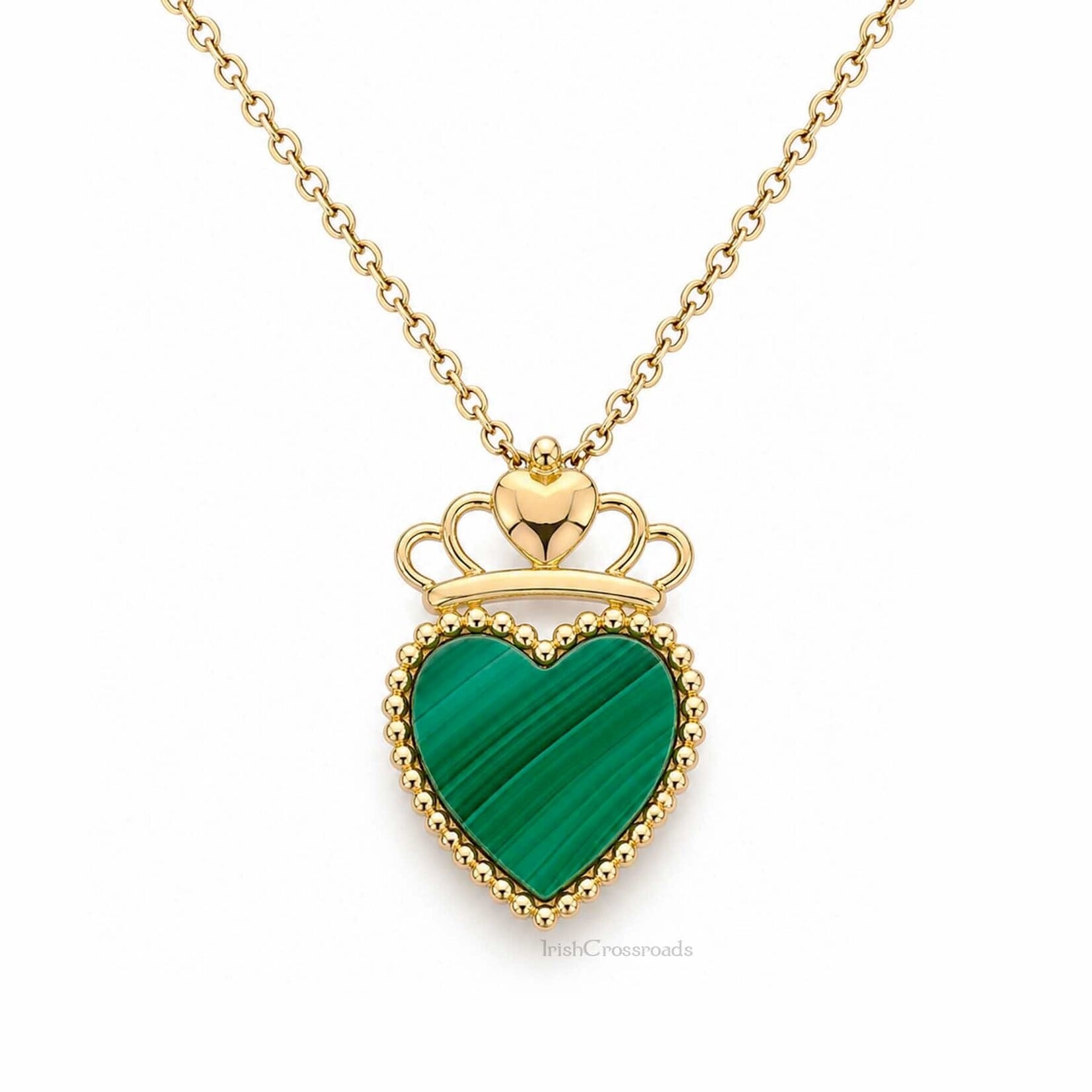 PENDANTS & NECKLACES FADO VERMEIL CLADDAGH HEART PENDANT w Malachite