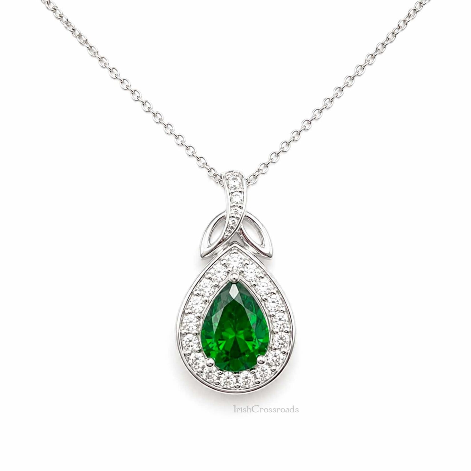 PENDANTS & NECKLACES FADO STERLING TEARDROP CZ EMERALD PENDANT