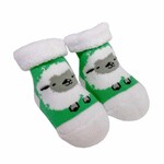 BABY ACCESSORIES WHT/GRN WOOLY SHEEP NEWBORN BOOTIES