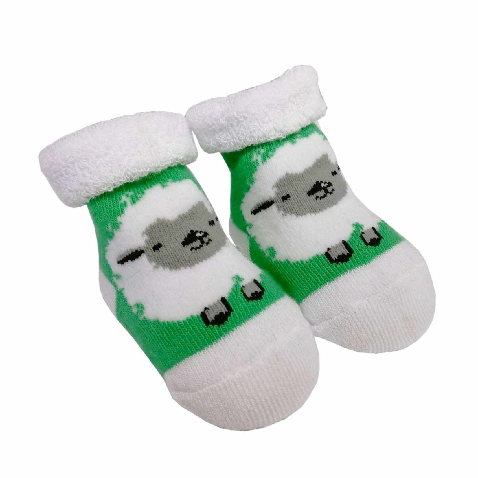 BABY ACCESSORIES WHT/GRN WOOLY SHEEP NEWBORN BOOTIES
