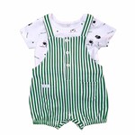 BABY CLOTHES GRN/WHT BABY DUNGAREES w SHEEP ONESIE