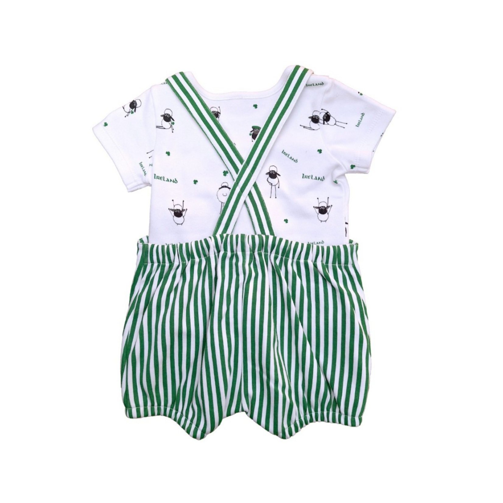 BABY CLOTHES GRN/WHT BABY DUNGAREES w SHEEP ONESIE