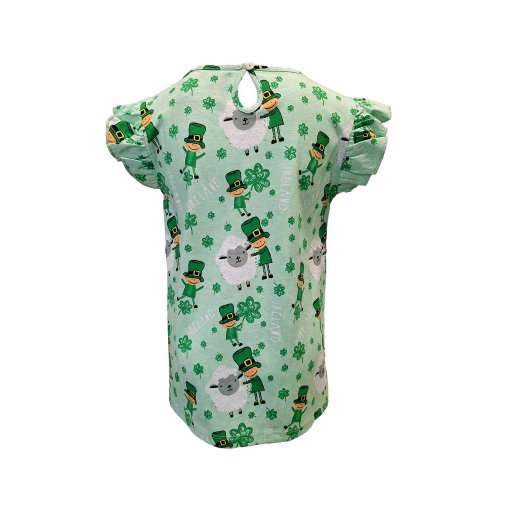 KIDS CLOTHES GRN/GRINDLE GIRLS TEE w LEPRECHAUN & SHEEP