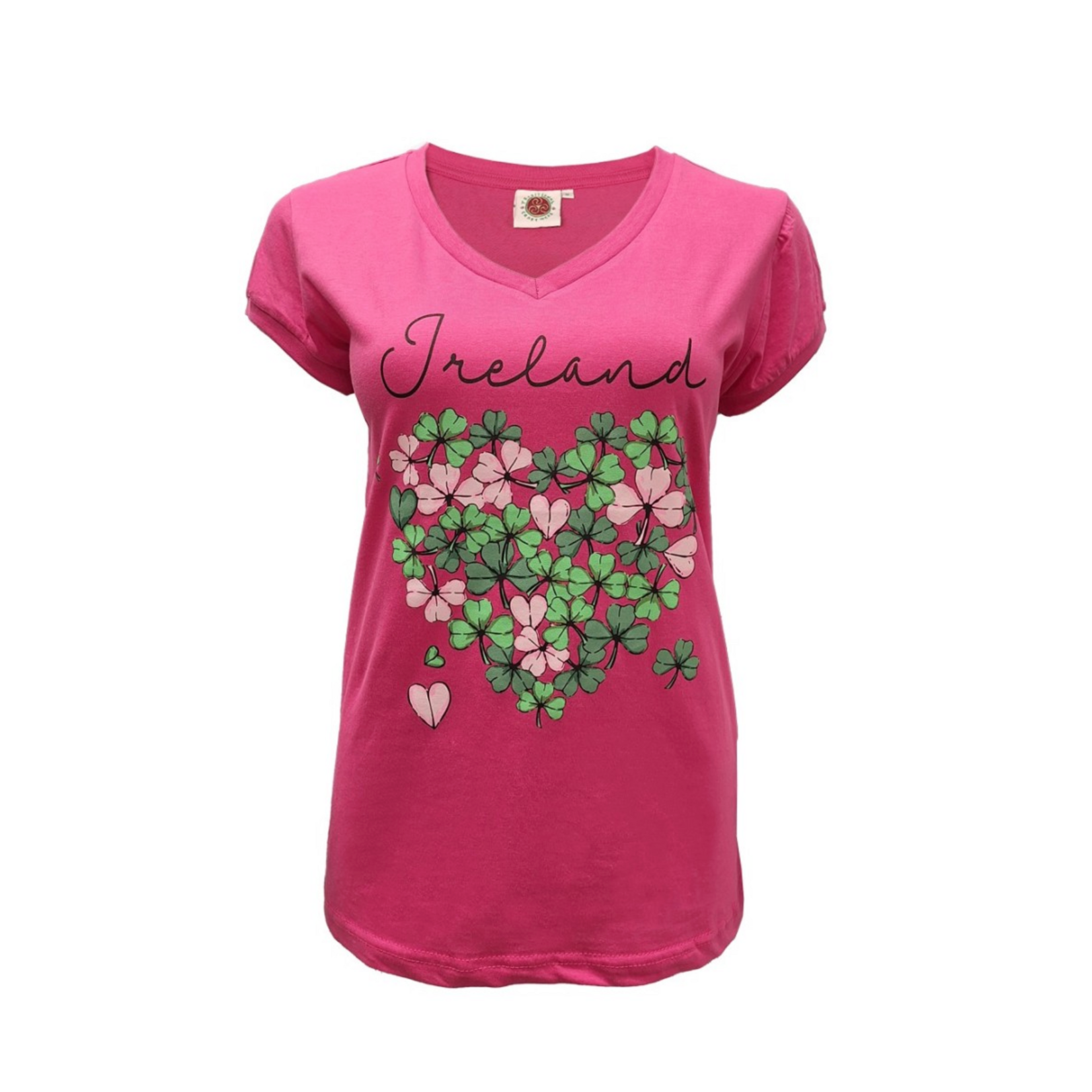 SHIRTS LADIES TEE CERISE w SHAMROCKS HEART