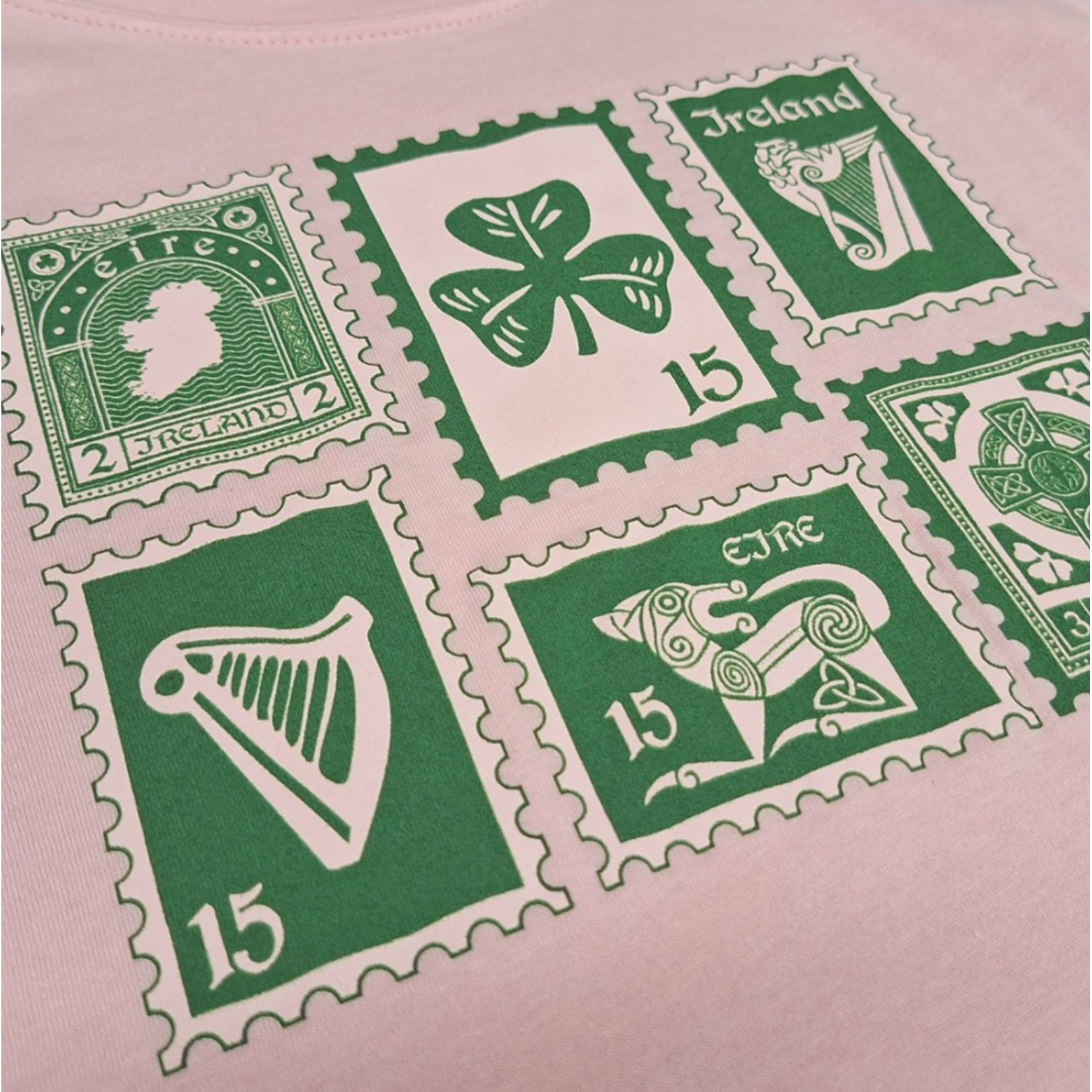 SHIRTS LADIES PNK TEE w IRELAND STAMPS