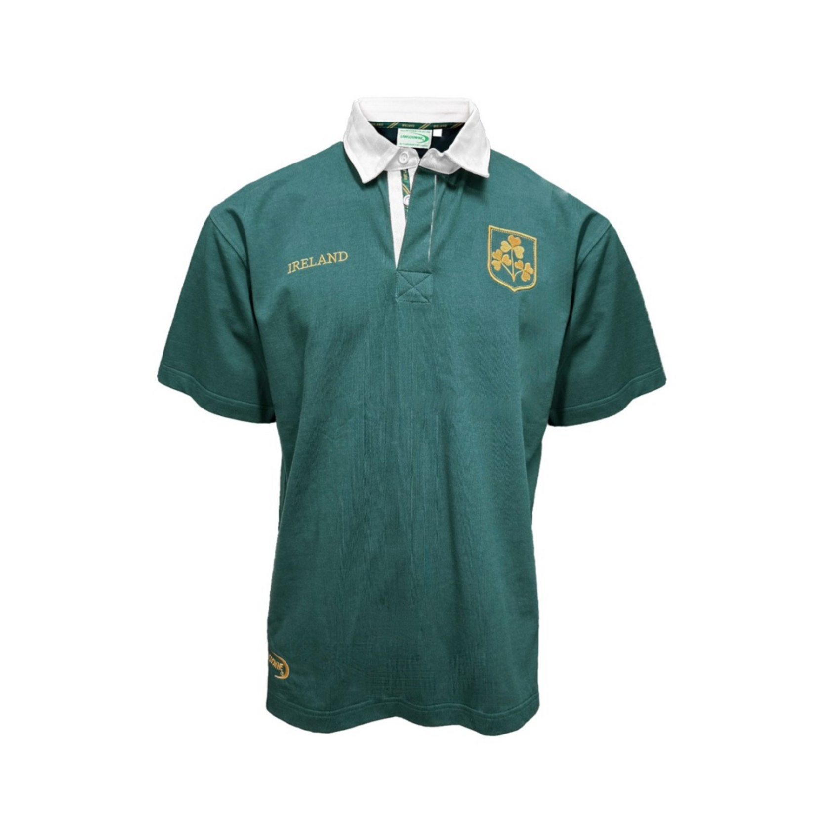 SPORTSWEAR DRK GRN/GOLD IRL SHAM RUGBY SHIRT w WHT COLLAR