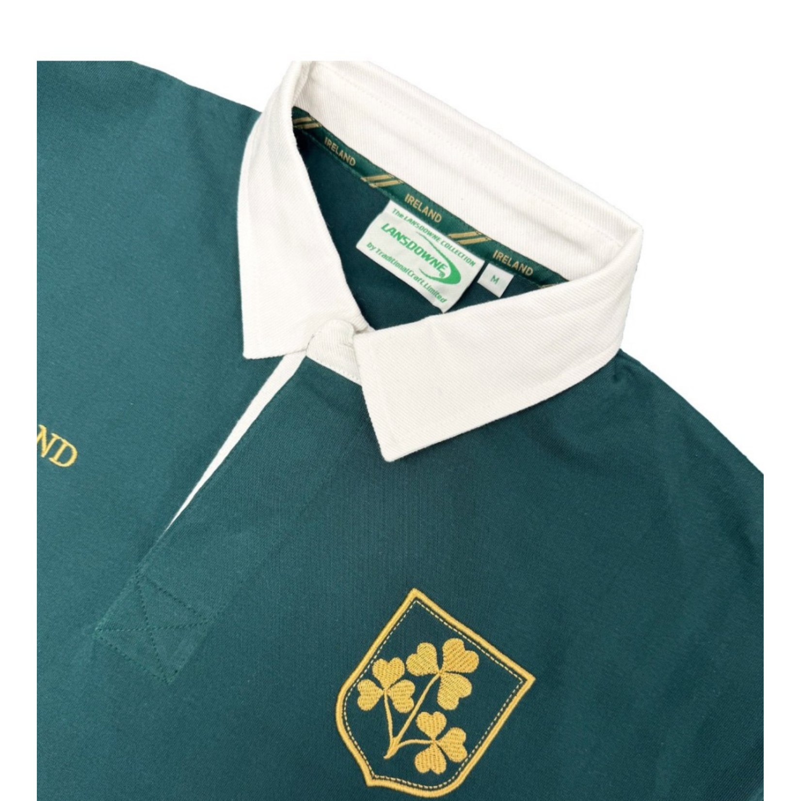 SPORTSWEAR DRK GRN/GOLD IRL SHAM RUGBY SHIRT w WHT COLLAR