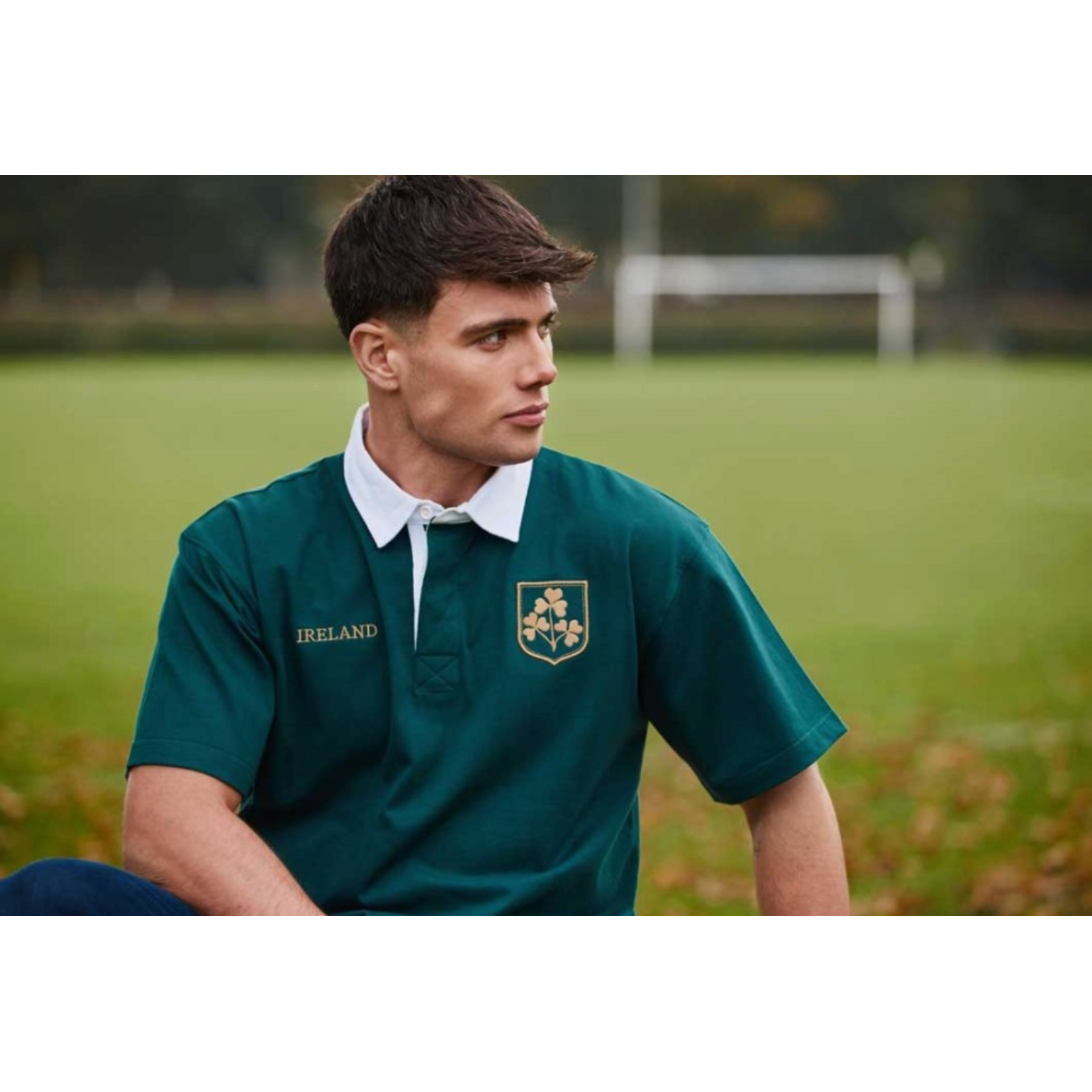 SPORTSWEAR DRK GRN/GOLD IRL SHAM RUGBY SHIRT w WHT COLLAR