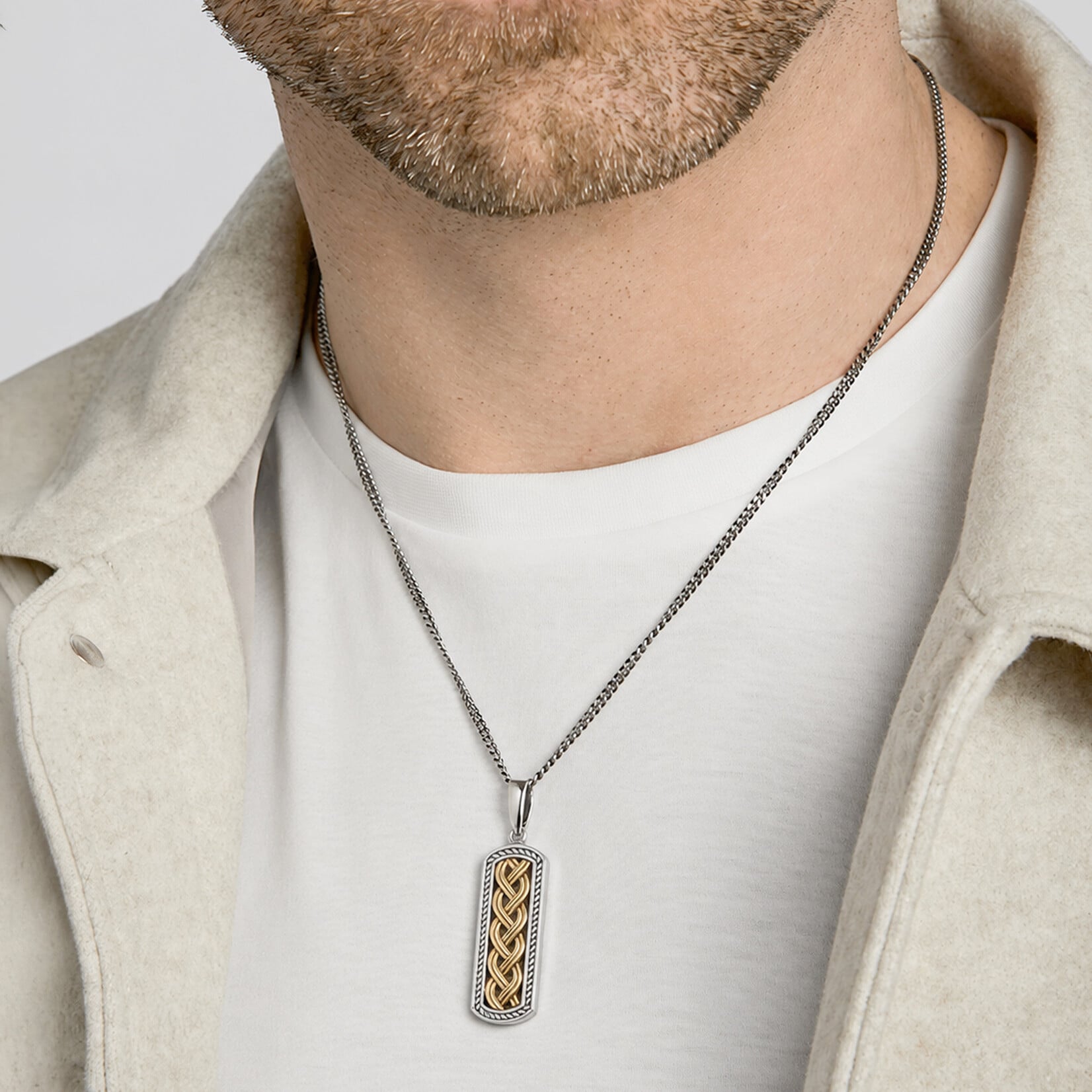 MENS JEWELRY SOLVAR CELTIC MAN STERLING & 10K HEAVY CELTIC KNOT PENDANT