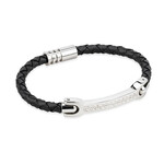 MENS JEWELRY SOLVAR CELTIC MAN STAINLESS STEEL & BLK LEATHER NARROW BRACELET
