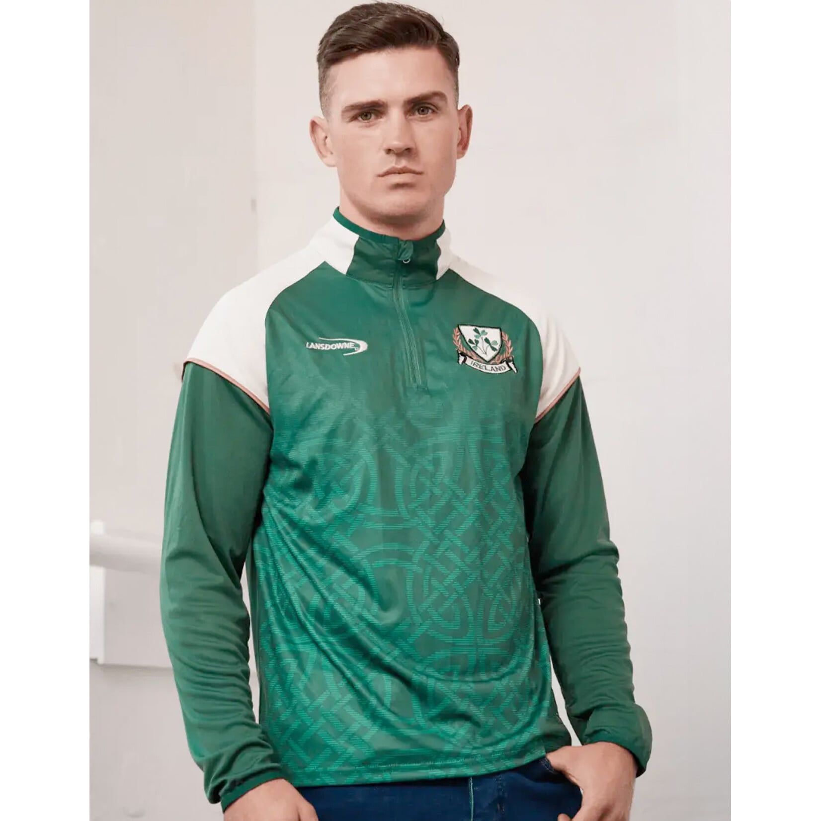 SHIRTS CLEARANCE: LANSDOWNE BOTTLE GRN CELTIC QUARTER ZIP :FINAL SALE