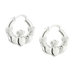 EARRINGS SOLVAR STERLING MED CREOLE CLADDAGH HOOP EARRINGS