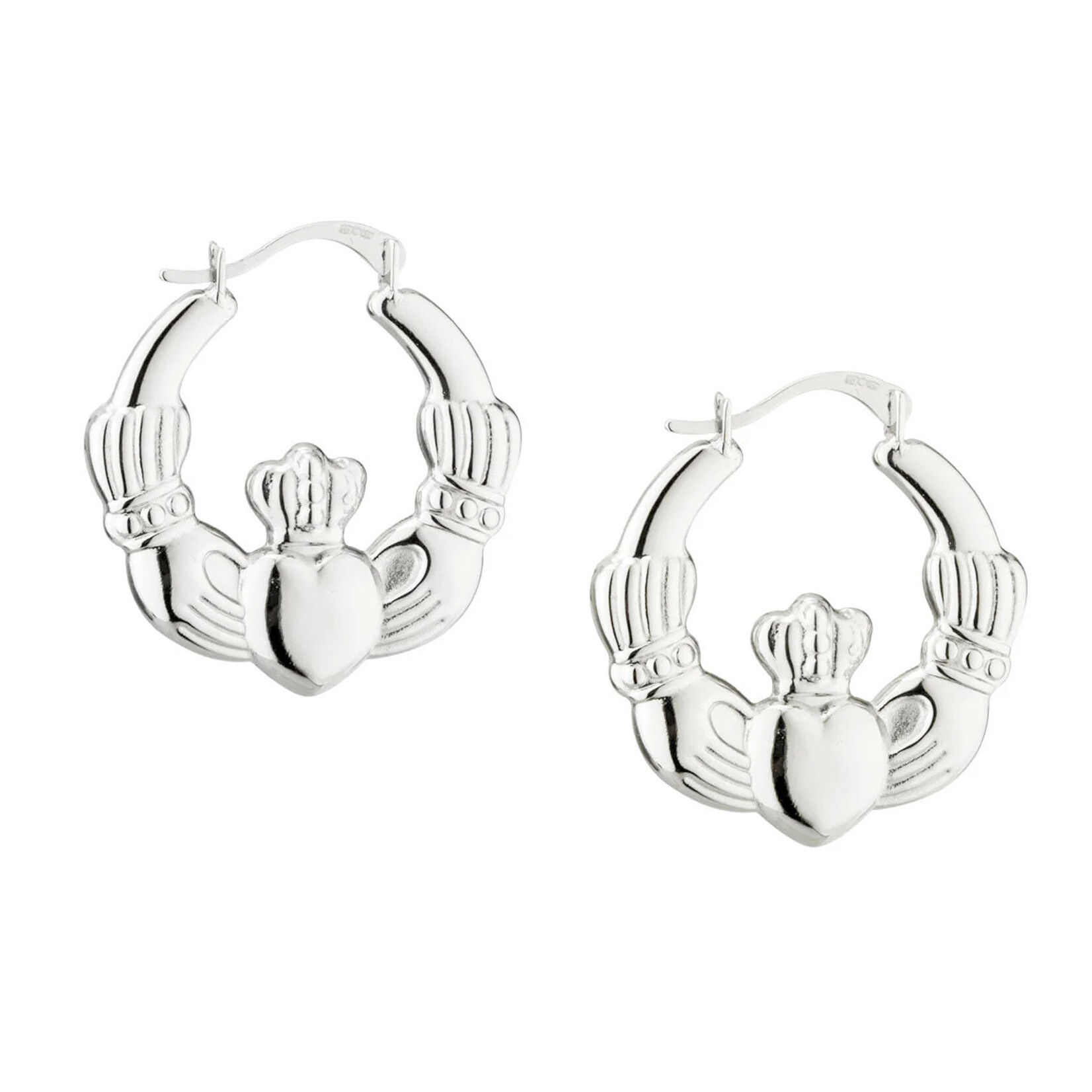 EARRINGS SOLVAR STERLING MED CREOLE CLADDAGH HOOP EARRINGS