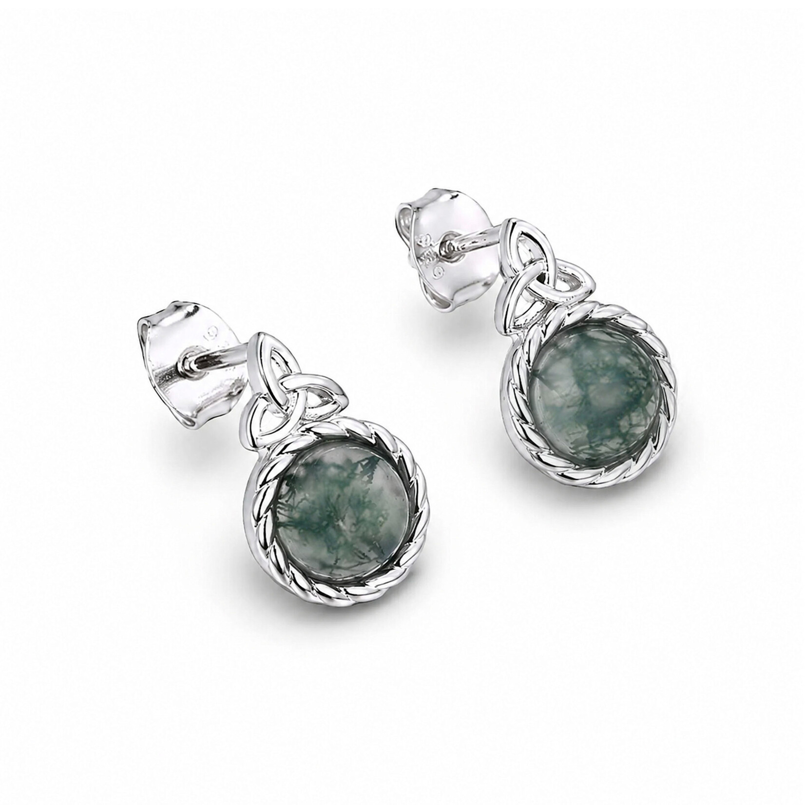 EARRINGS BORU STERLING TRINITY MOSS AGATE POST EARRINGS