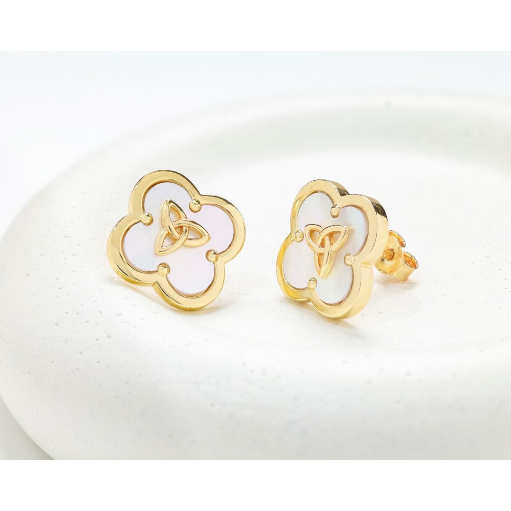 EARRINGS SHANORE HARMONY GOLD VERMEIL CLOVER TRIN POST EARRINGS