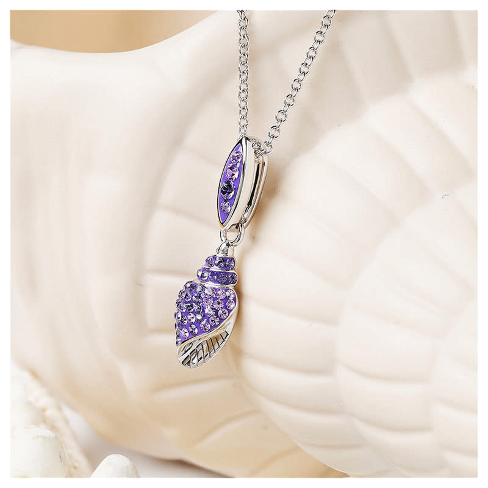 PENDANTS & NECKLACES OCEAN STERLING & PURPLE CRYSTAL SHELL PENDANT