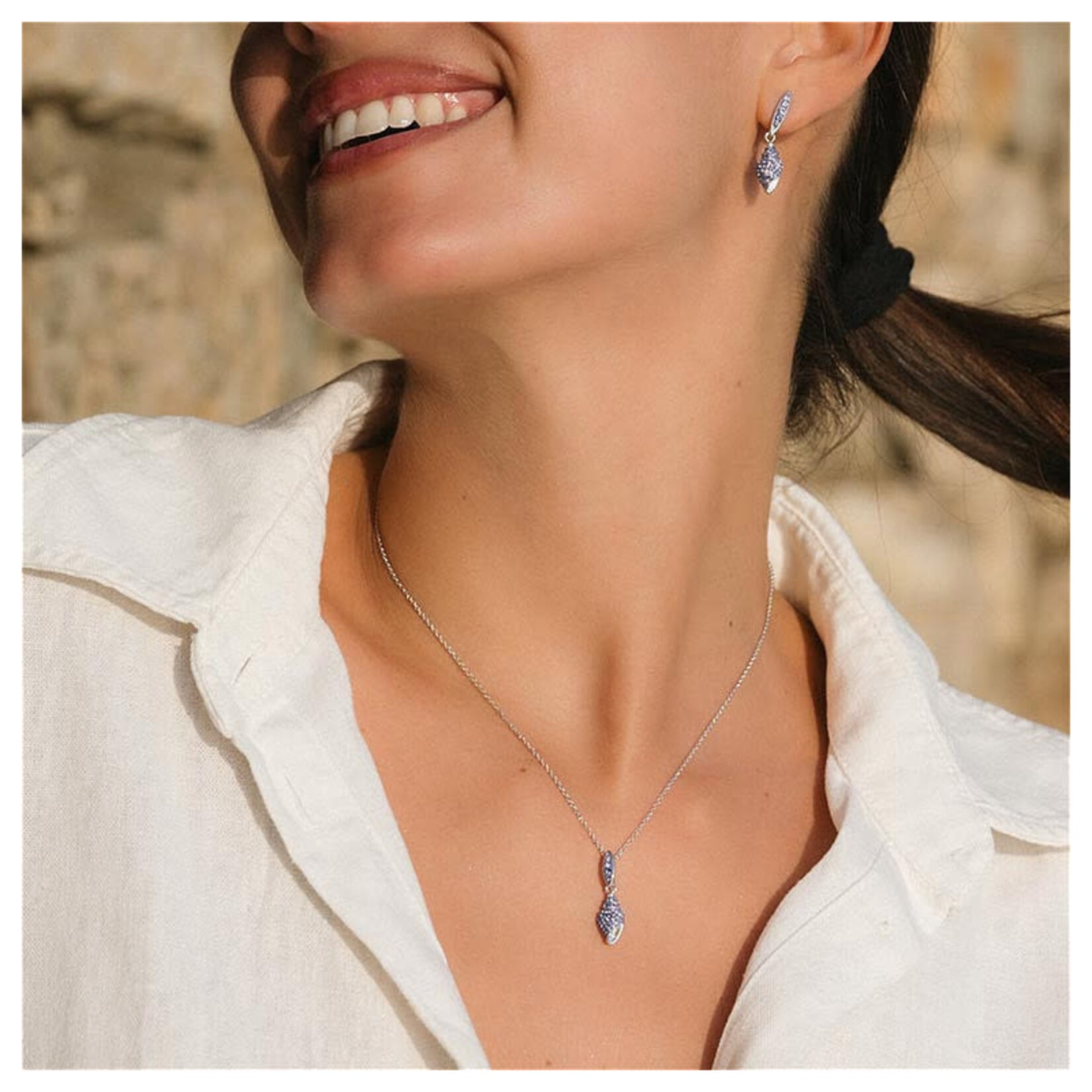 PENDANTS & NECKLACES OCEAN STERLING & PURPLE CRYSTAL SHELL PENDANT