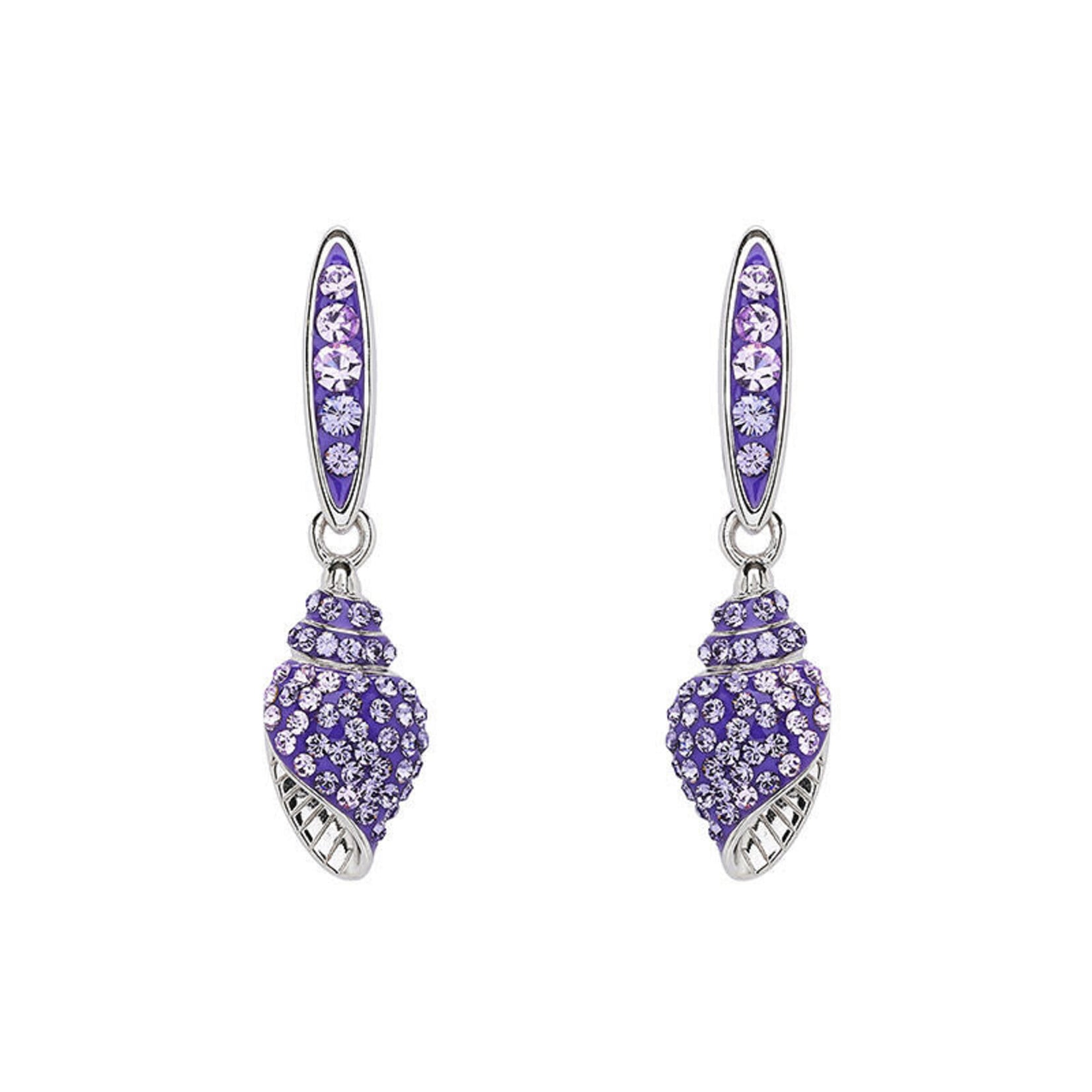 EARRINGS OCEAN STERLING & PURPLE CRYSTAL SHELL EARRINGS