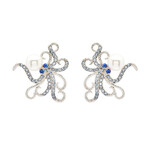 EARRINGS OCEAN STERLING & CRYSTAL OCTOPUS w PEARL EARRINGS