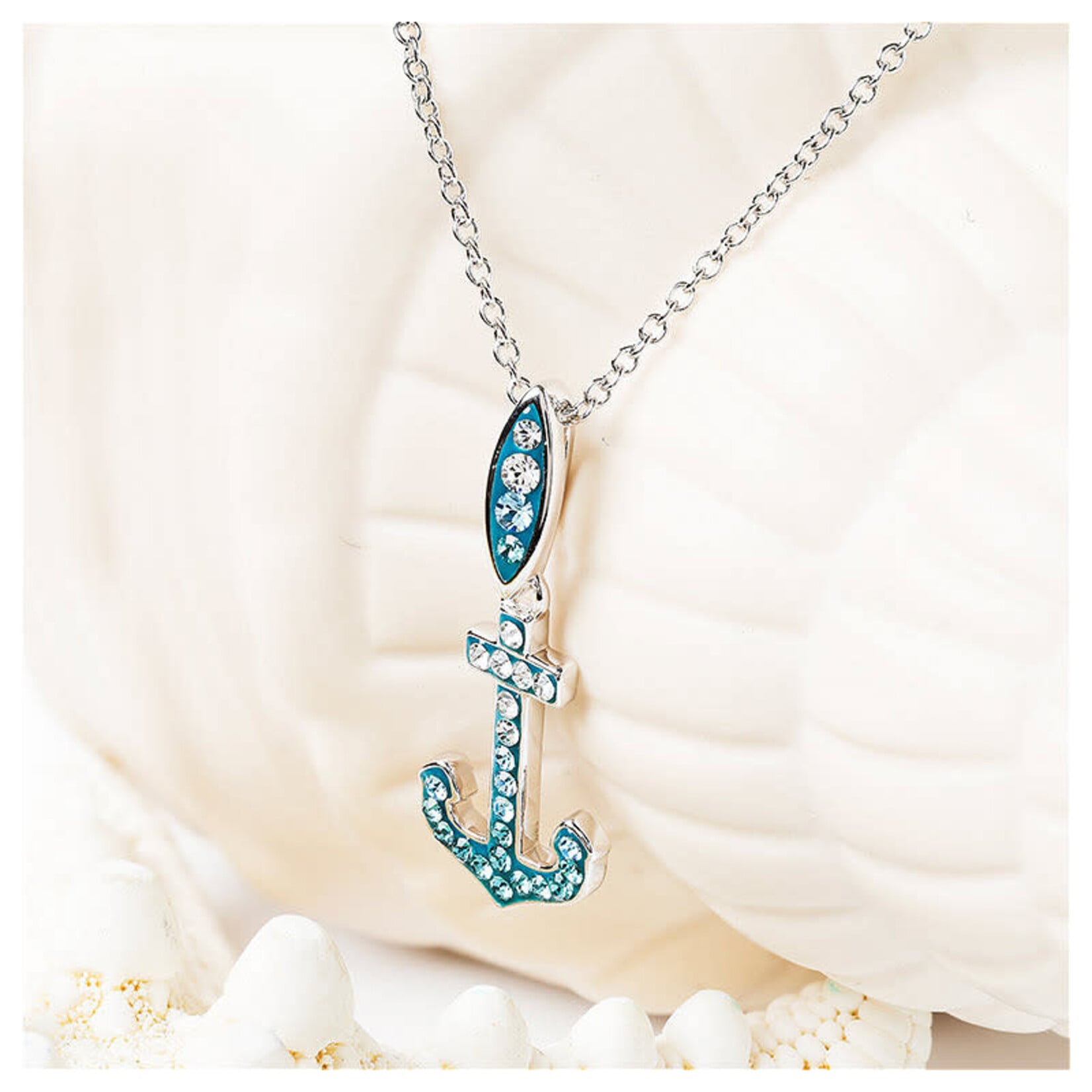 PENDANTS & NECKLACES OCEAN STERLING CRYSTAL ANCHOR NECKLACE