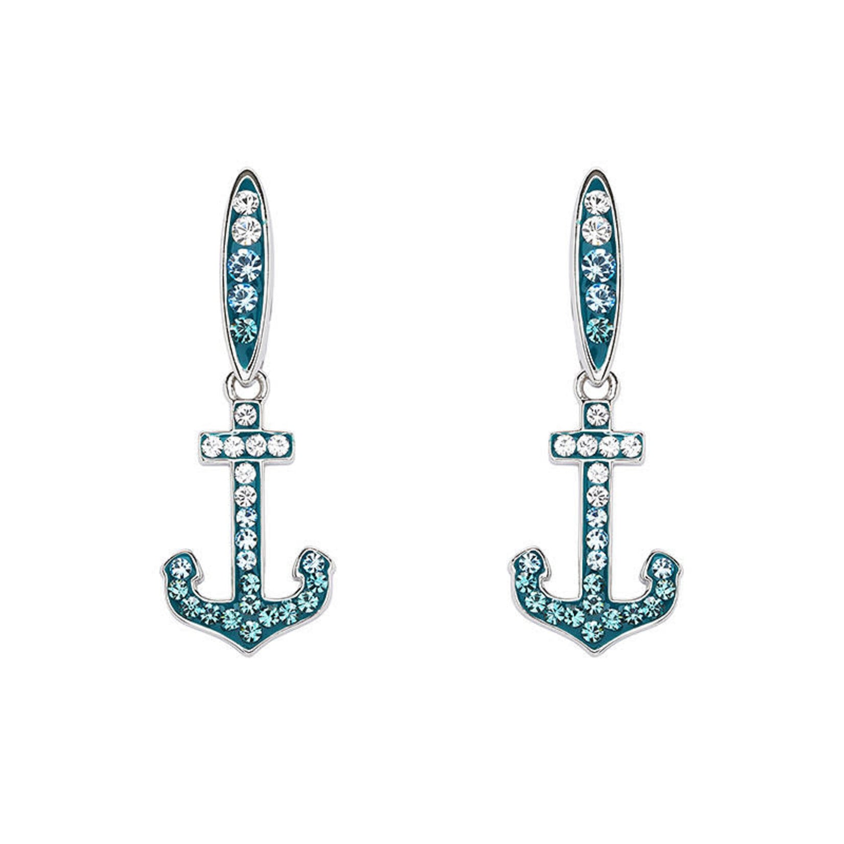 EARRINGS OCEAN STERLING CRYSTAL ANCHOR EARRINGS