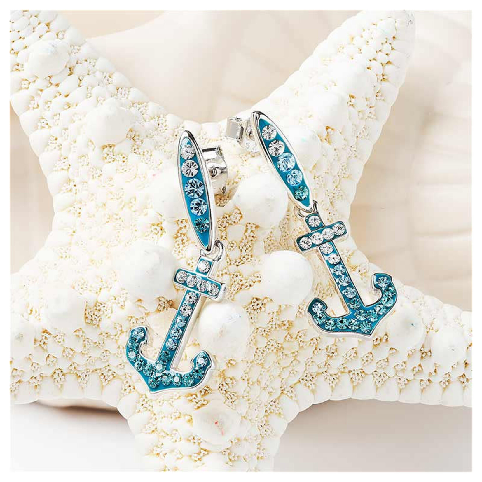 EARRINGS OCEAN STERLING CRYSTAL ANCHOR EARRINGS