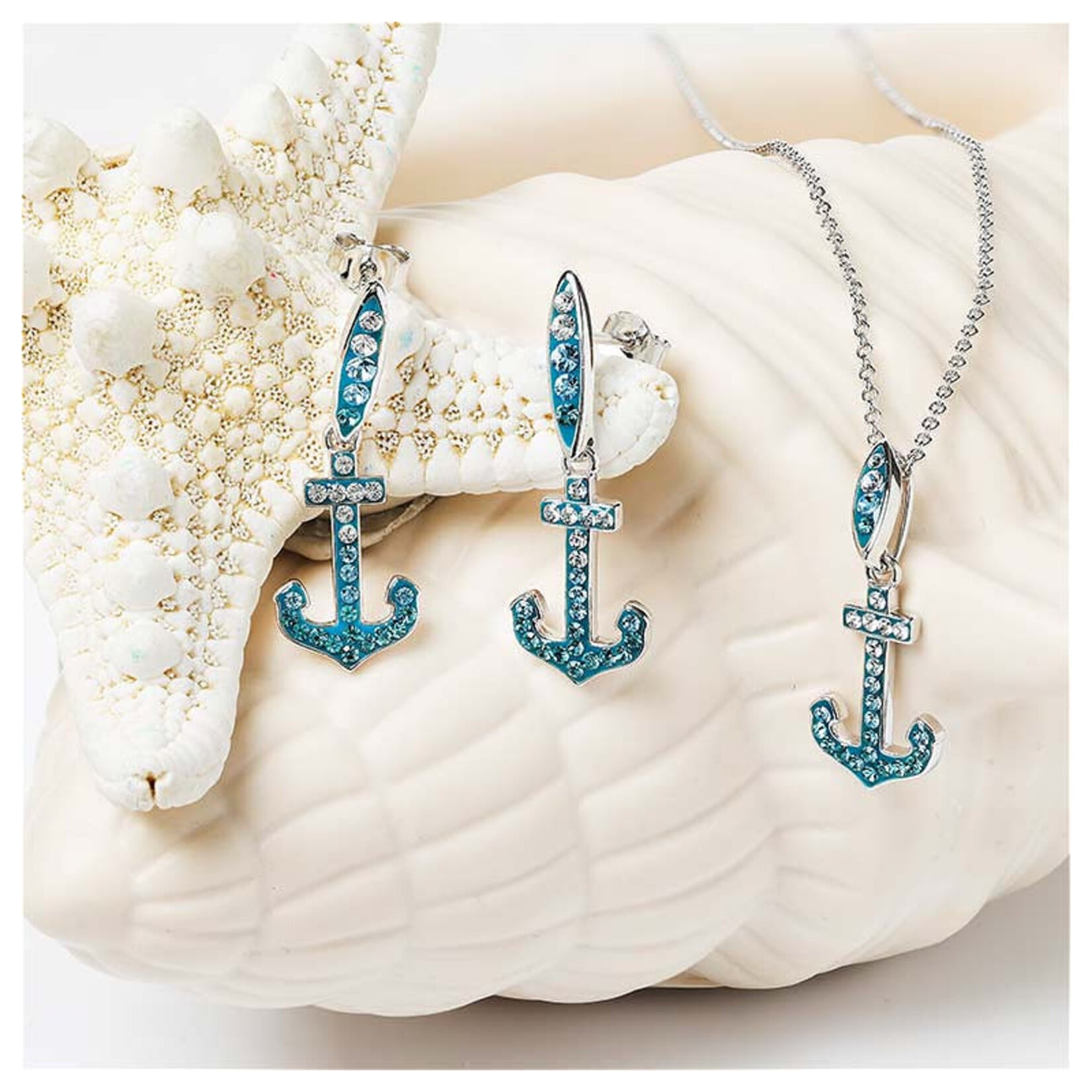EARRINGS OCEAN STERLING CRYSTAL ANCHOR EARRINGS