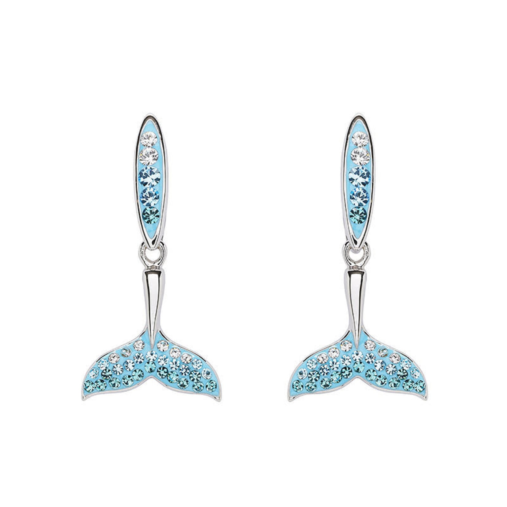 EARRINGS OCEAN STERLING BLUE OMBRE CRYSTAL WHALE TAIL EARRINGS
