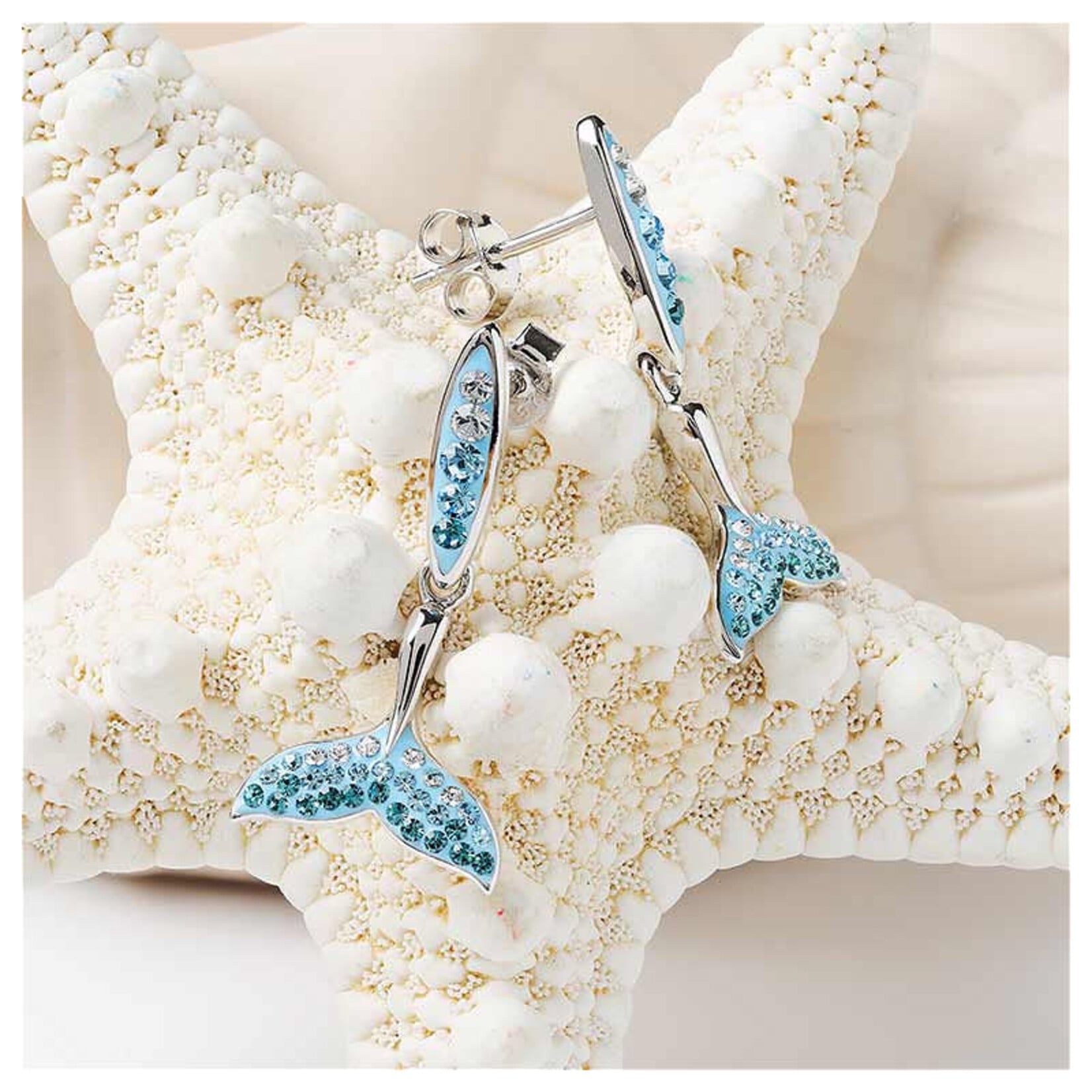 EARRINGS OCEAN STERLING BLUE OMBRE CRYSTAL WHALE TAIL EARRINGS