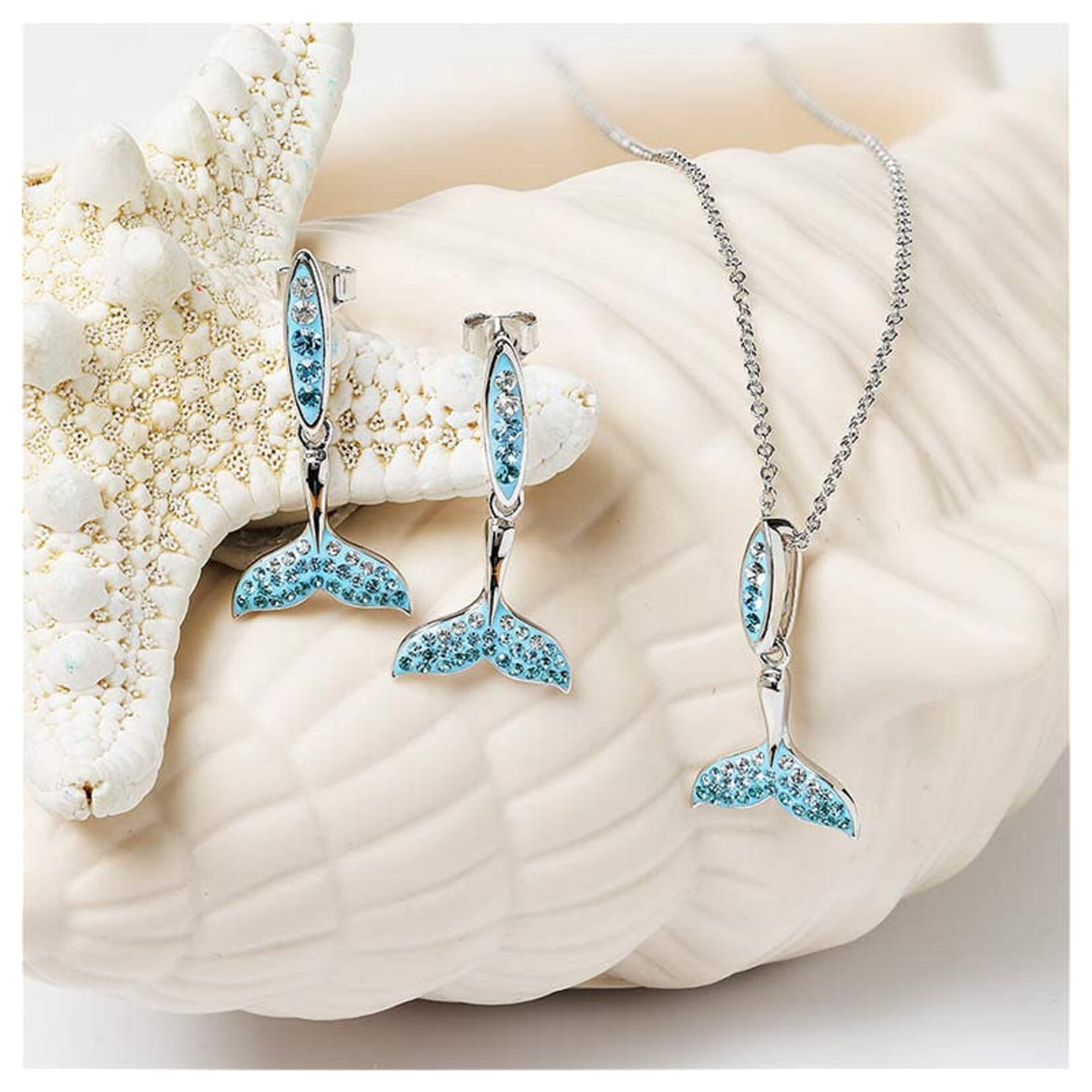 EARRINGS OCEAN STERLING BLUE OMBRE CRYSTAL WHALE TAIL EARRINGS
