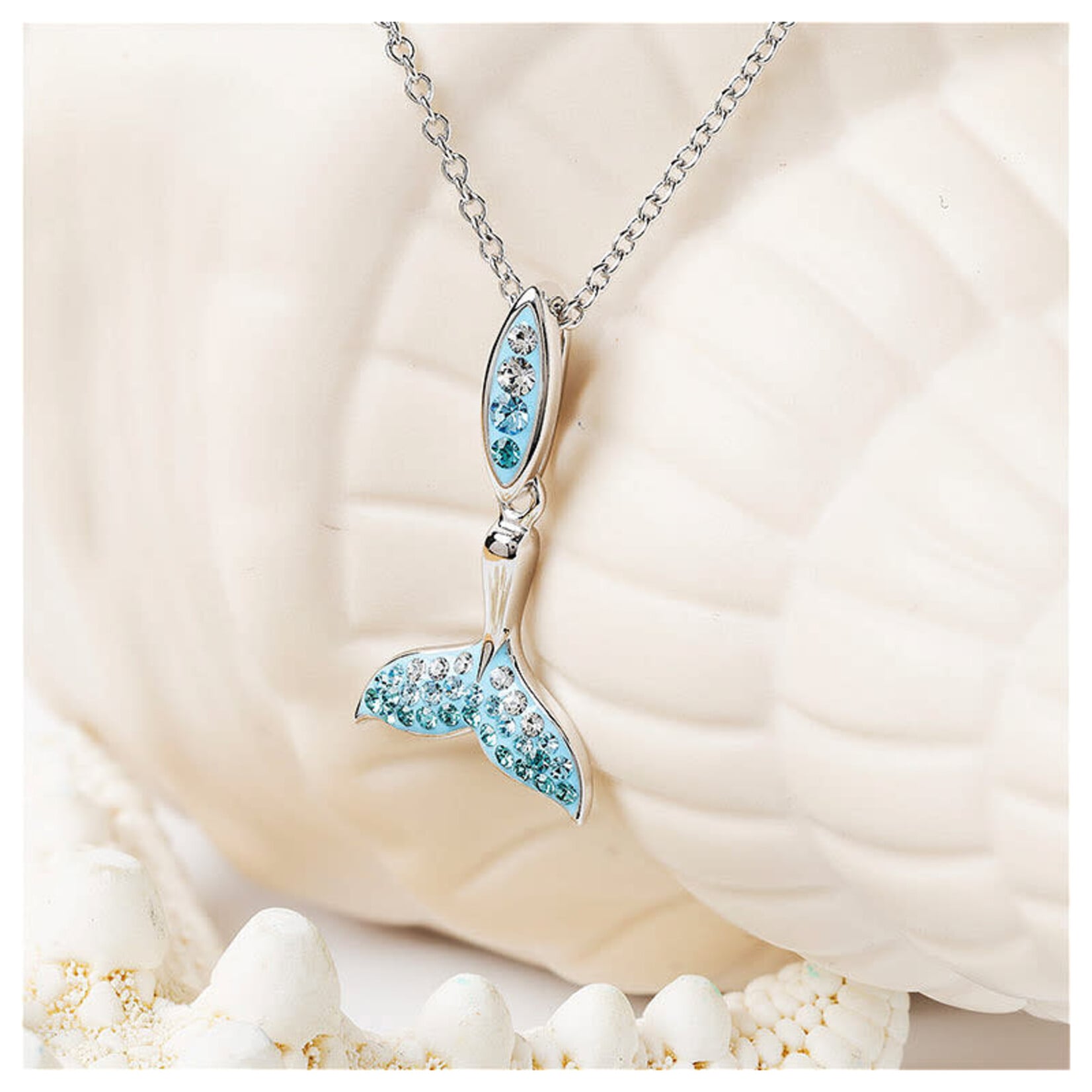 PENDANTS & NECKLACES OCEAN STERLING BLUE OMBRE CRYSTAL WHALE TAIL PENDANT