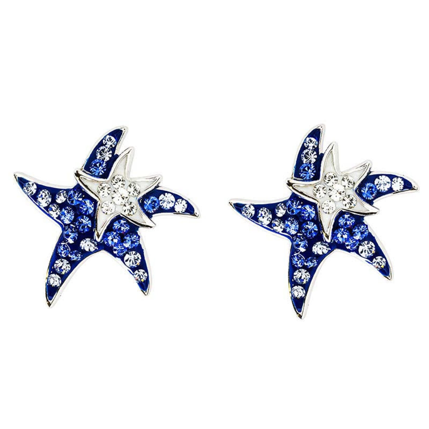 EARRINGS OCEAN STERLING MOM & BABY BLUE STARFISH EARRINGS
