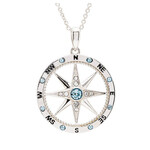 PENDANTS & NECKLACES OCEAN STERLING COMPASS PENDANT w AQUA & WHT CRYSTALS