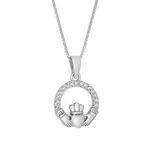 PENDANTS & NECKLACES SOLVAR STERLING CLADDAGH & CZ ROUND PENDANT