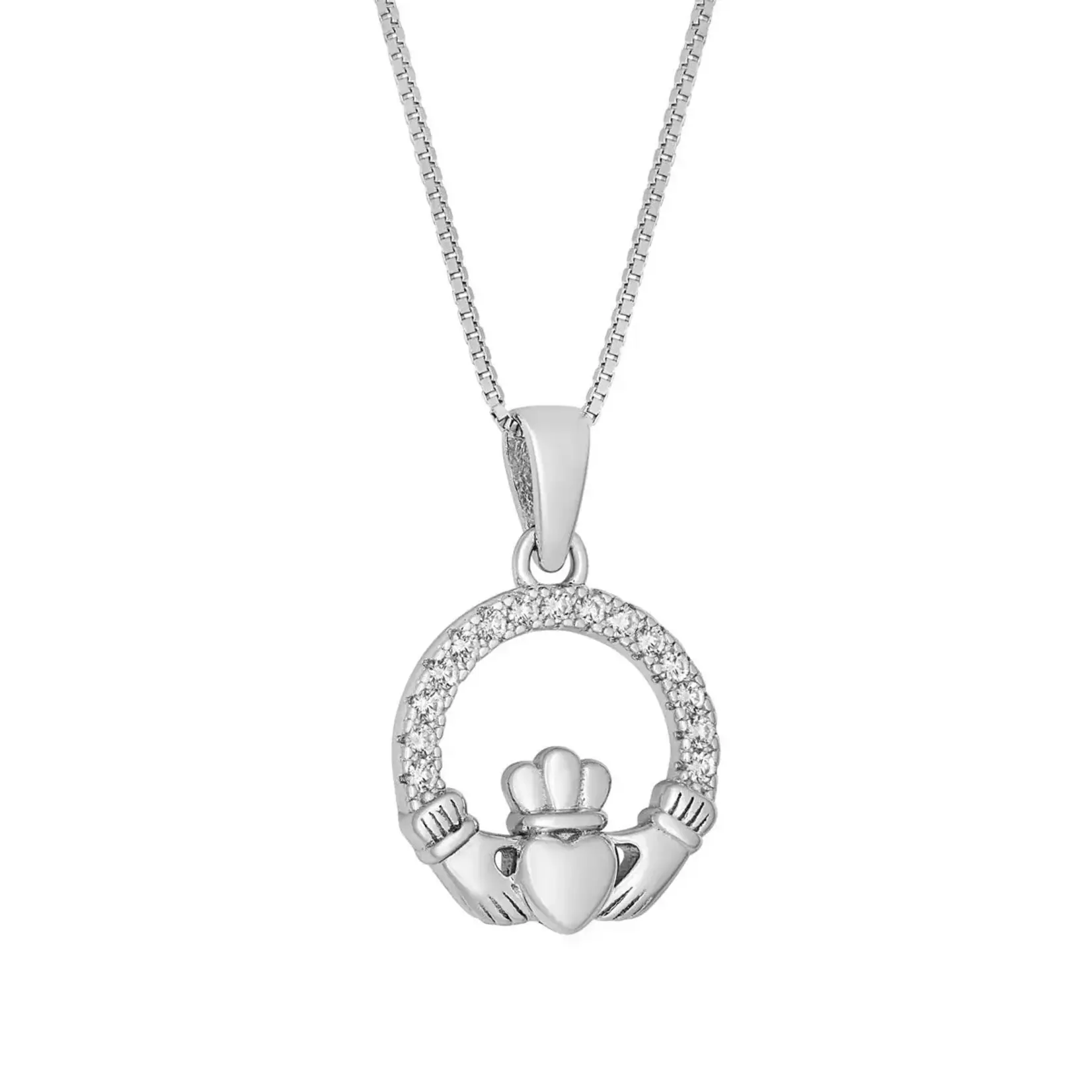 PENDANTS & NECKLACES SOLVAR STERLING CLADDAGH & CZ ROUND PENDANT