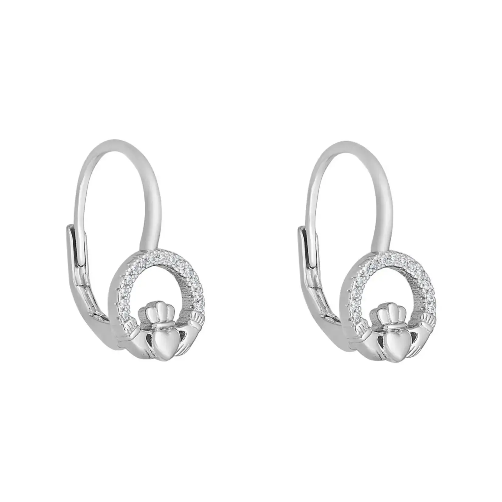 EARRINGS SOLVAR STERLING CLADDAGH & CZ ROUND EARRINGS