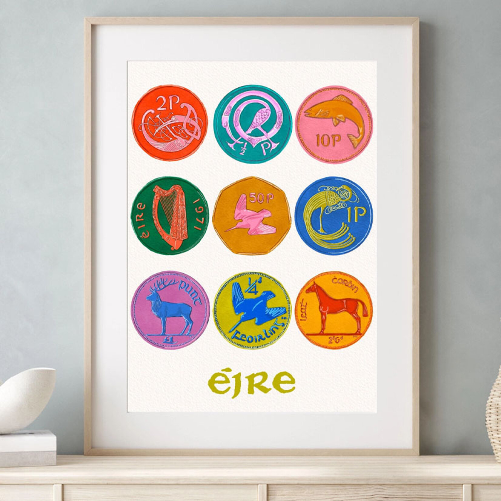 PLAQUES, SIGNS & POSTERS IRISH ART PRINT - Vintage Coins