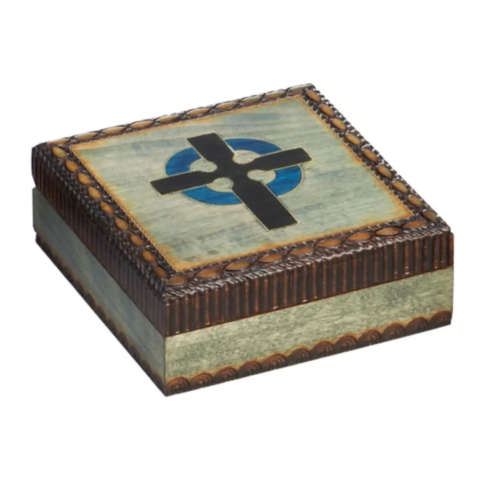DECOR CELTIC CROSS BLUE WOOD BOX