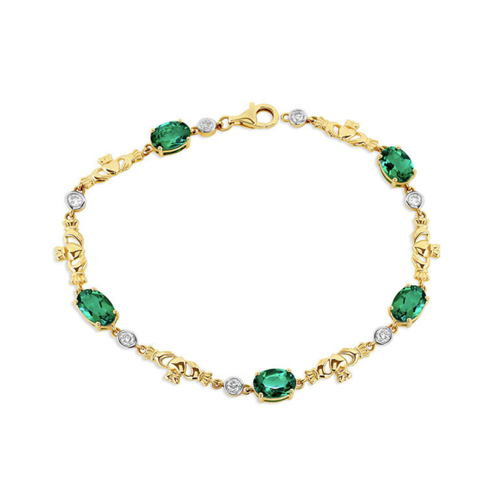 BRACELETS & BANGLES SHANORE 14K CLADDAGH BRACELET w LAB EM & DIAMONDS