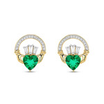 EARRINGS SHANORE 14K CLADDAGH POST EARRINGS w LAB EM & DIAMONDS