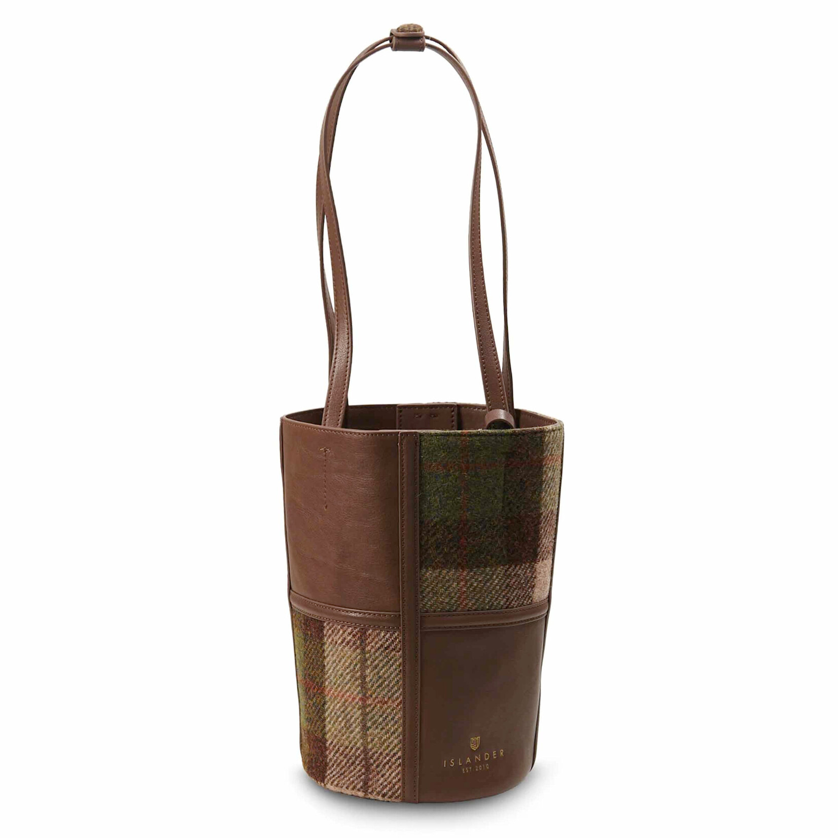 ACCESSORIES ISLANDER ORLAGH BUCKET TOTE w HARRIS TWEED Chestnut Tartan