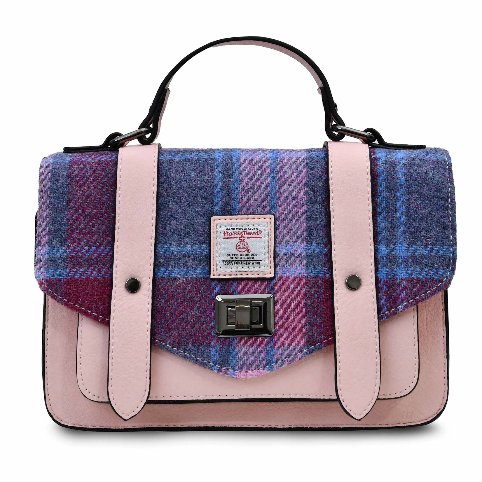 ACCESSORIES ISLANDER MEDIUM SATCHEL w HARRIS TWEED Pink & Blue Tartan