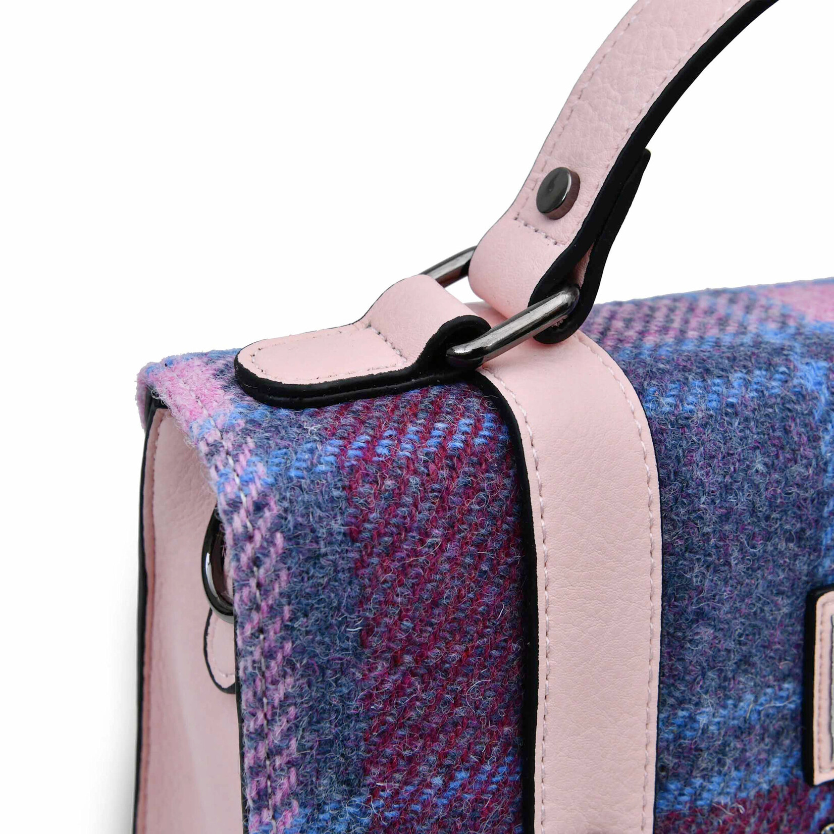 ACCESSORIES ISLANDER MEDIUM SATCHEL w HARRIS TWEED Pink & Blue Tartan