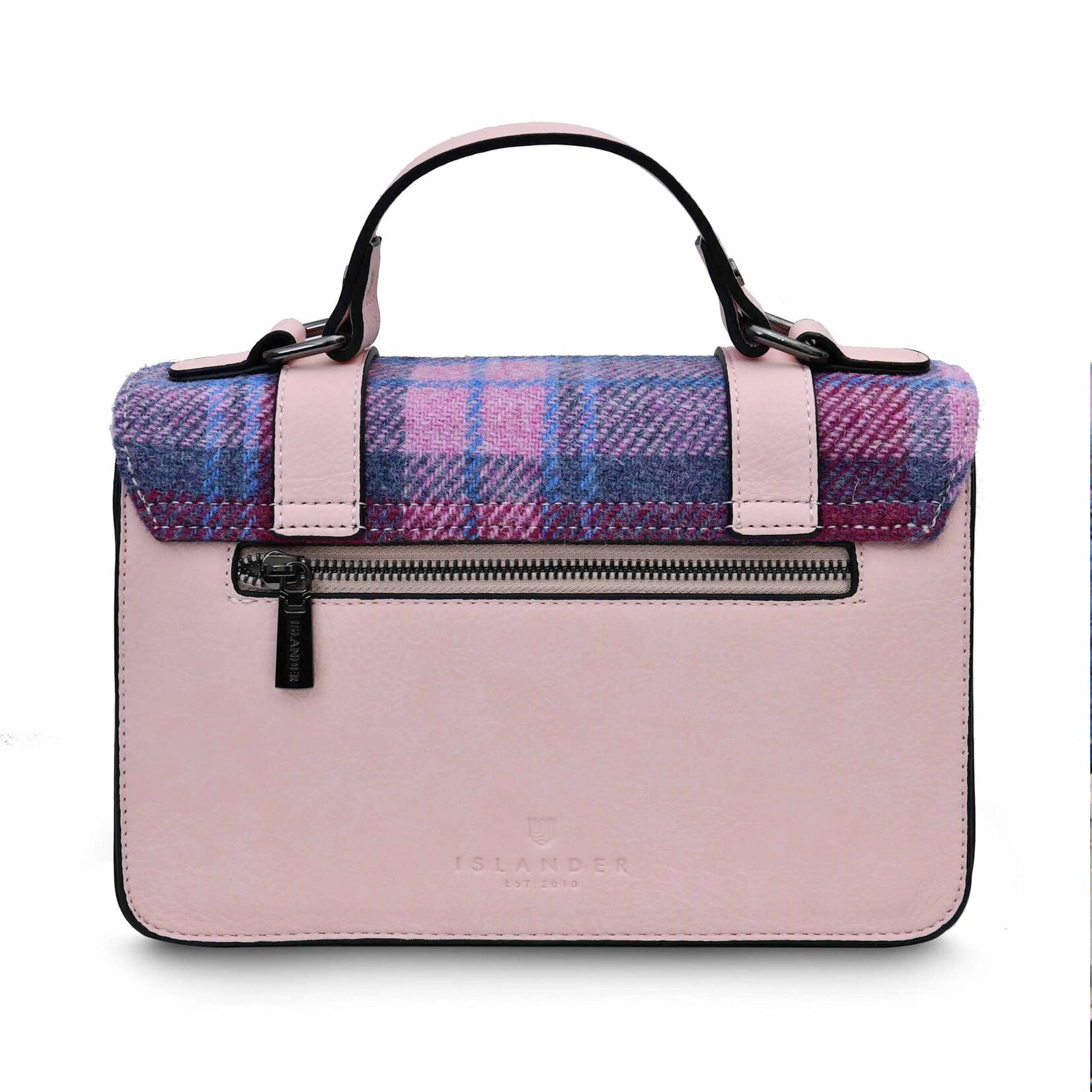 ACCESSORIES ISLANDER MEDIUM SATCHEL w HARRIS TWEED Pink & Blue Tartan