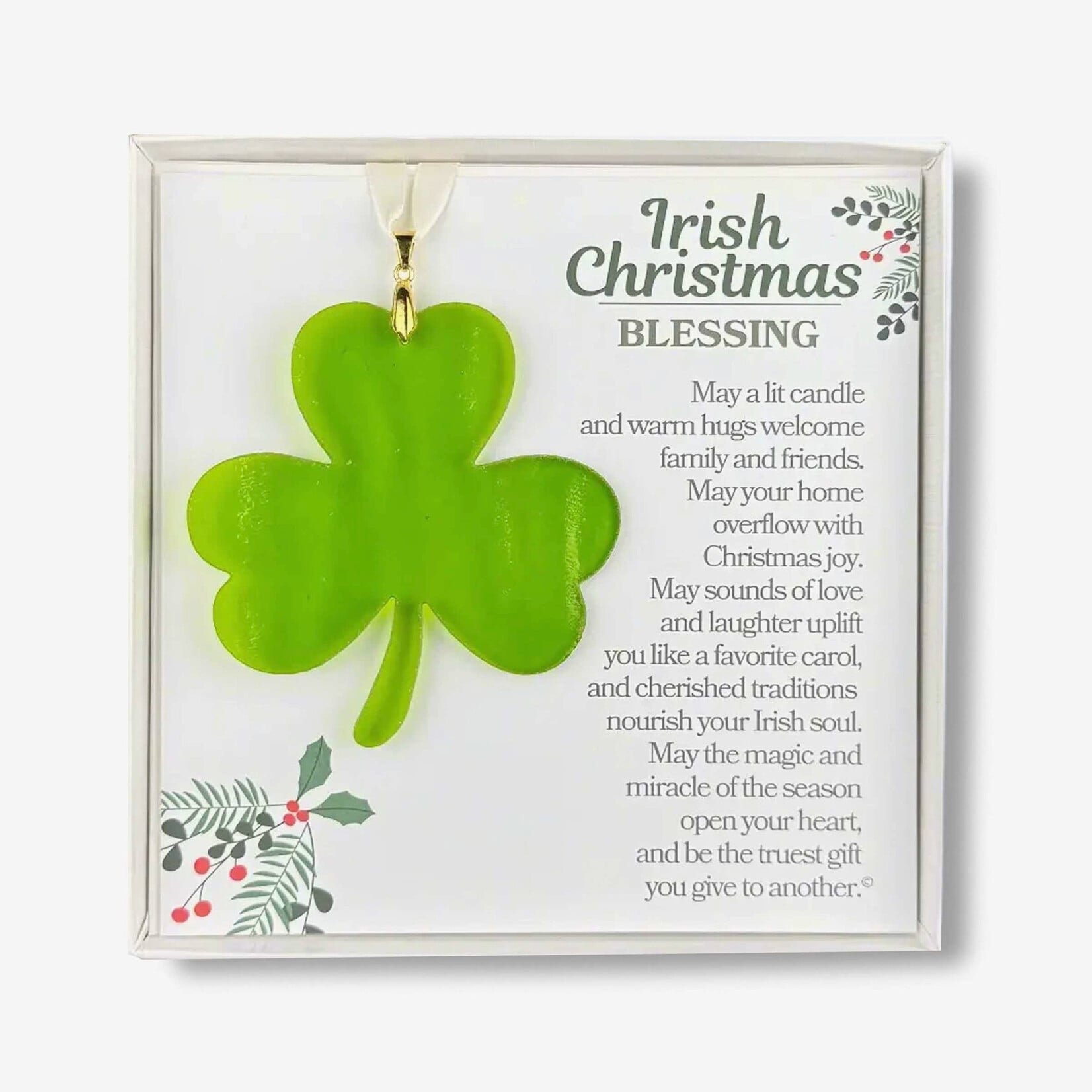 DECOR STAINED GLASS SHAMROCK - Irish Christmas Blessing