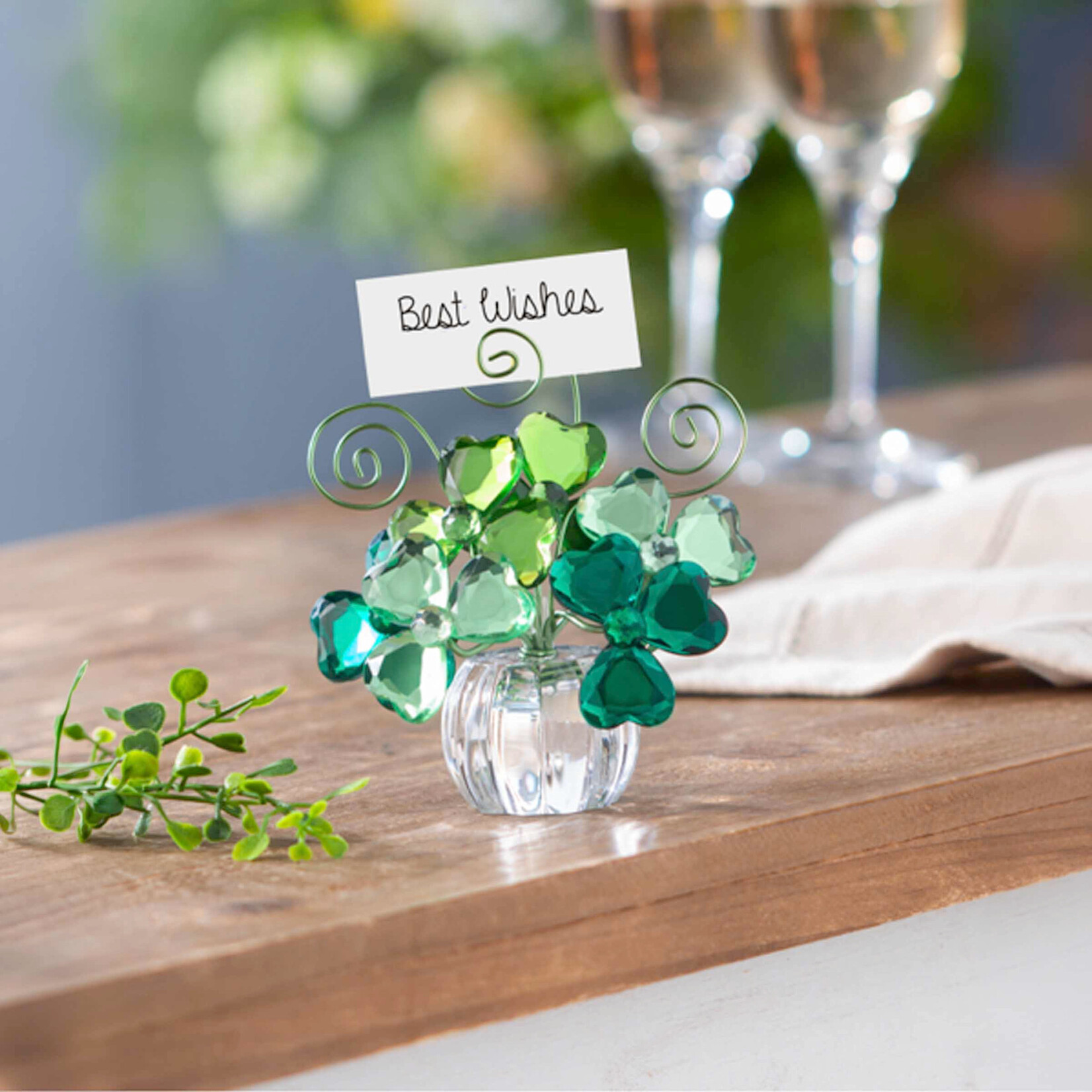 NOVELTY CRYSTAL POTTED SHAMROCKS FIGURINE