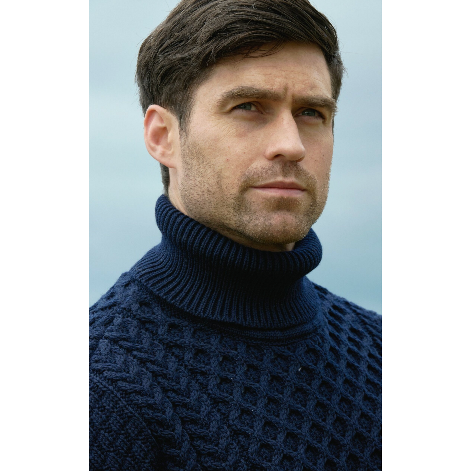 SWEATERS CARRICK ROLL NECK  IRISH KNIT SWEATER - Navy