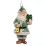 ORNAMENTS GLASS IRISH GREEN SANTA ORNAMENT