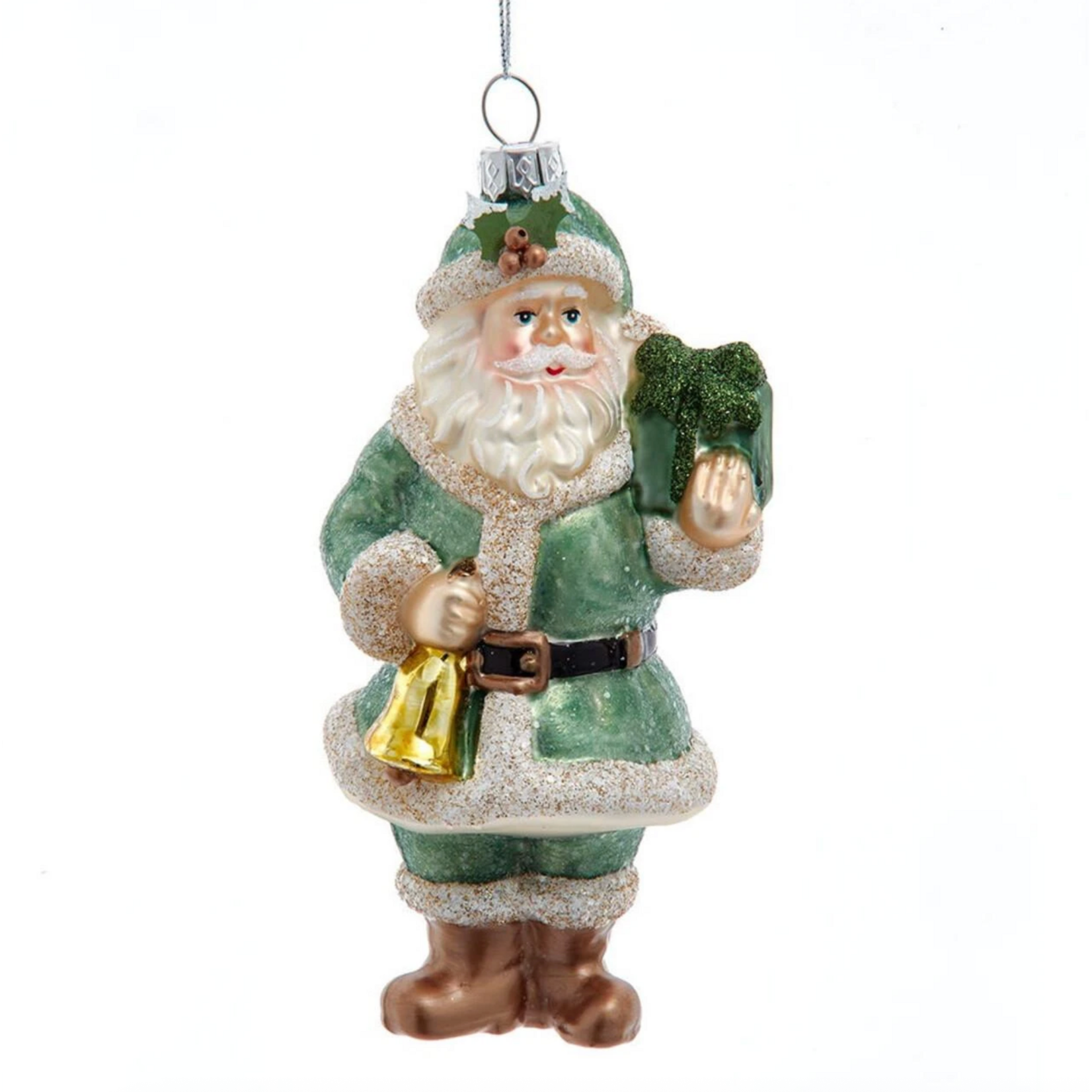 ORNAMENTS GLASS IRISH GREEN SANTA ORNAMENT