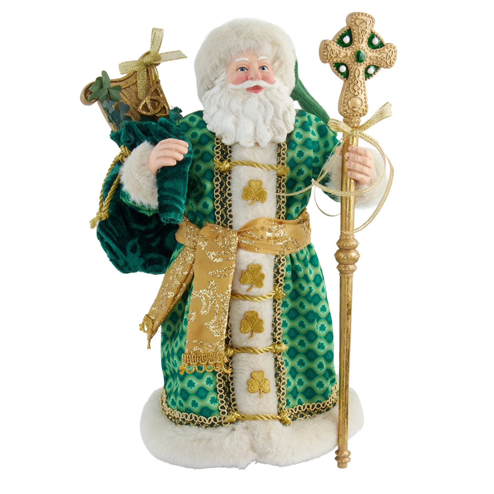 SANTAS MUSICAL IRISH SANTA with CELTIC CROSS STAFF